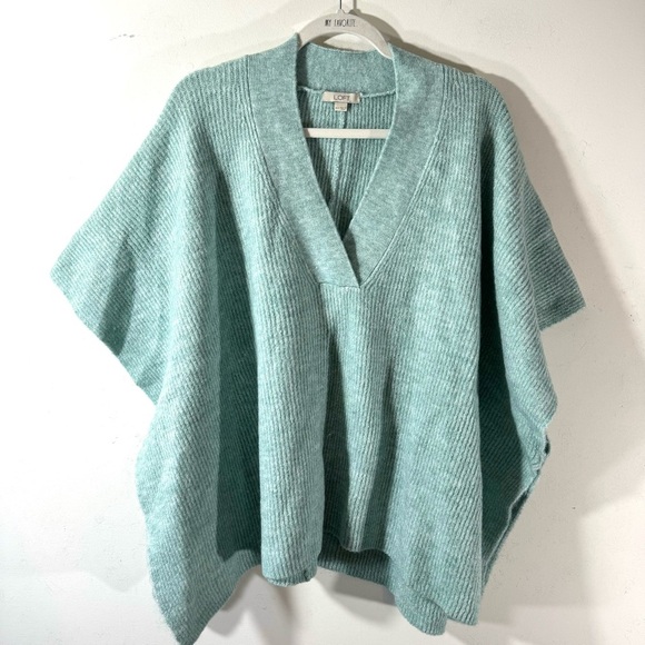 LOFT ribbed knit cozy sweater poncho pale green - Picture 2 of 8